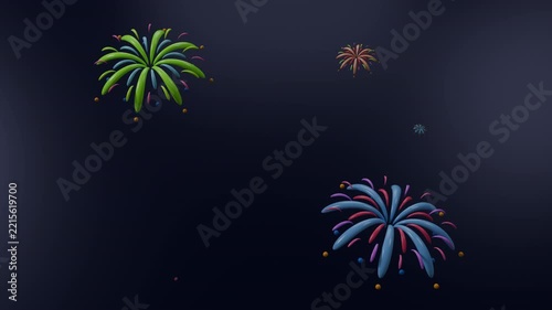 3D Colorful fireworks animation motion graphics on celebration night background for happy new year party, holiday, birth day, independence day, festivals. Celebration and party concept. 3d animation