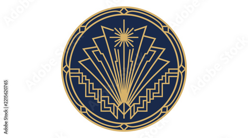 Art Deco Sunburst Emblem Logo, Geometric Ornate Circular Design