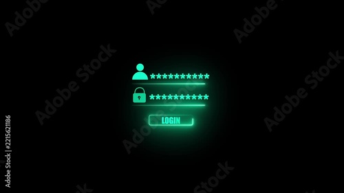 Neon Login Form Interface with Username and Password Fields Appearing on a Dark Background