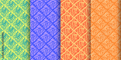 Abstract hand drawn seamless pattern background set. Multicolored organic fluid shapes collection.