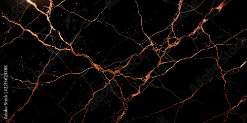A luxurious black marble surface adorned with intricate golden veins, creating a sophisticated and elegant abstract pattern.