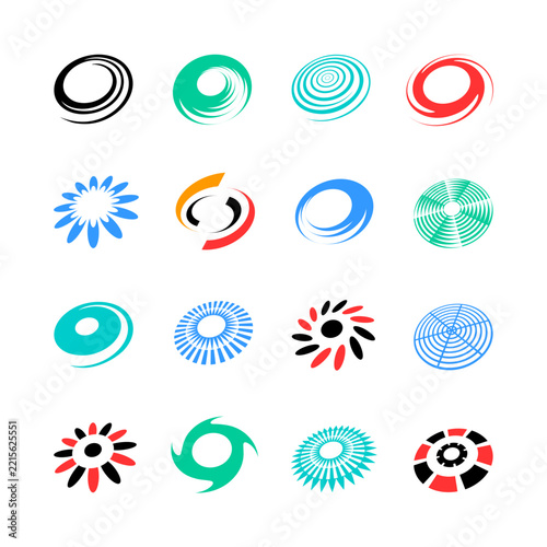 Set of Abstract Color Spiral and Round Design Elements.