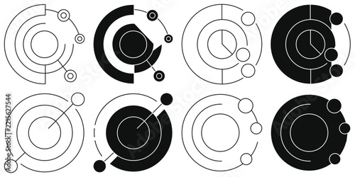 Business Goal Tracking Vector Icons Set with Editable Stroke and Glyph Styles for Analytics, Data Visualization, Performance Metrics, Strategy Measurement, Infographics, and Progress Reports