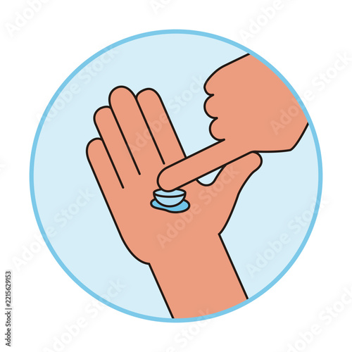 Rubbing Contact Lens with Finger in Hand Palm Icon for Cleaning