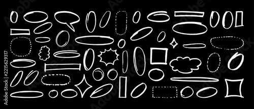 Hand drawn highlight shapes collection. Oval, rectangle, cloud, burst, and circle highlighter elements.