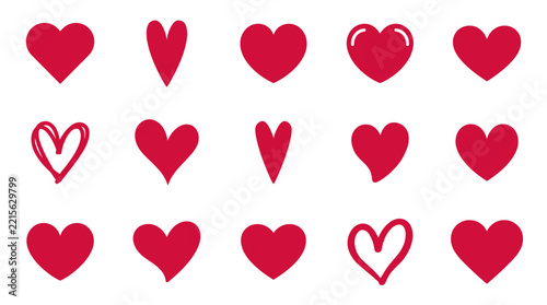 Red heart shape icons set for Valentines Day design