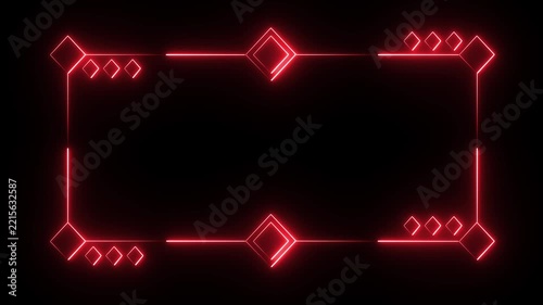 An abstract, glowing red neon or laser geometric border pattern against a dark background, resembling digital motion graphics or a video overlay.