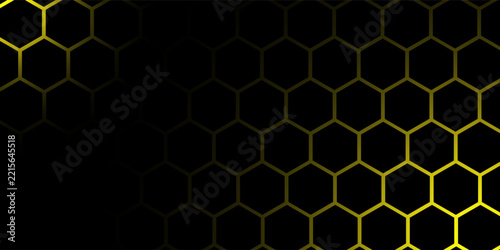 Hexagonal honeycomb pattern with glowing golden-yellow center on black