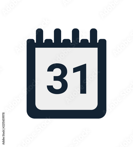 Calendar Icon with 31 Date, Minimalist Binder Agenda Symbol. Isolated graphic element for web and app user interface.