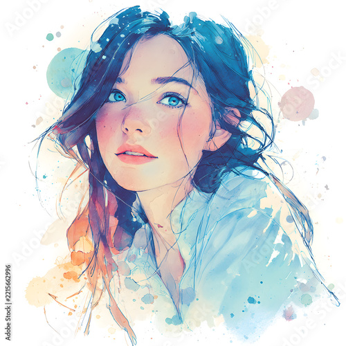 水彩画・手描き風の女性・女の子のイラスト素材