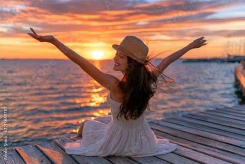 Sunset bathes a woman in warm, golden light