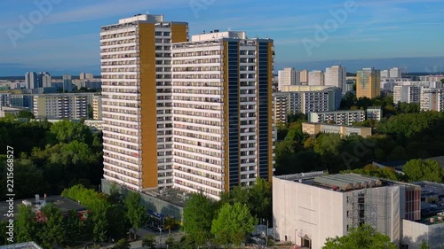 Marzahn district block high rise residential buildings Magic aerial view drone