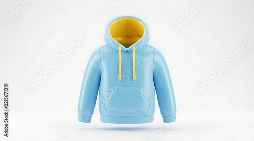 3d render of cute blue hoodie sweatshirt with yellow hood lining isolated on white