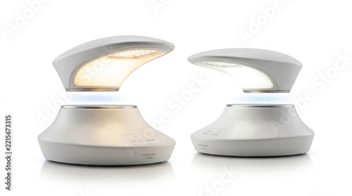 Set of futuristic lamp with holographic light projection isolated white background