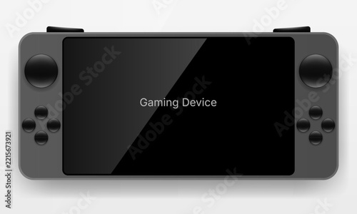 Portable handheld gaming console device mockup with screen and controller buttons