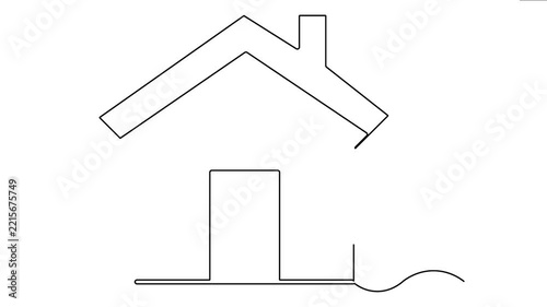Continuous line art house with chimney drawing animation