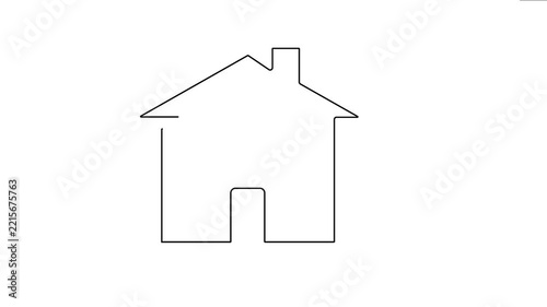 Minimal continuous line drawing house icon animation loop
