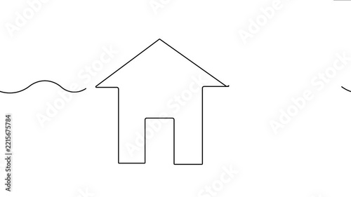 Single line drawing simple house icon animation loop