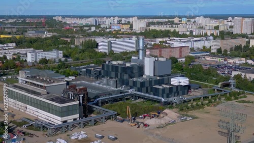 Combined Cycle Power Plant generating heat and energy Nice aerial view drone
