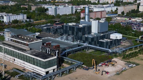 Combined Cycle Power Plant generating heat and energy Great aerial view drone