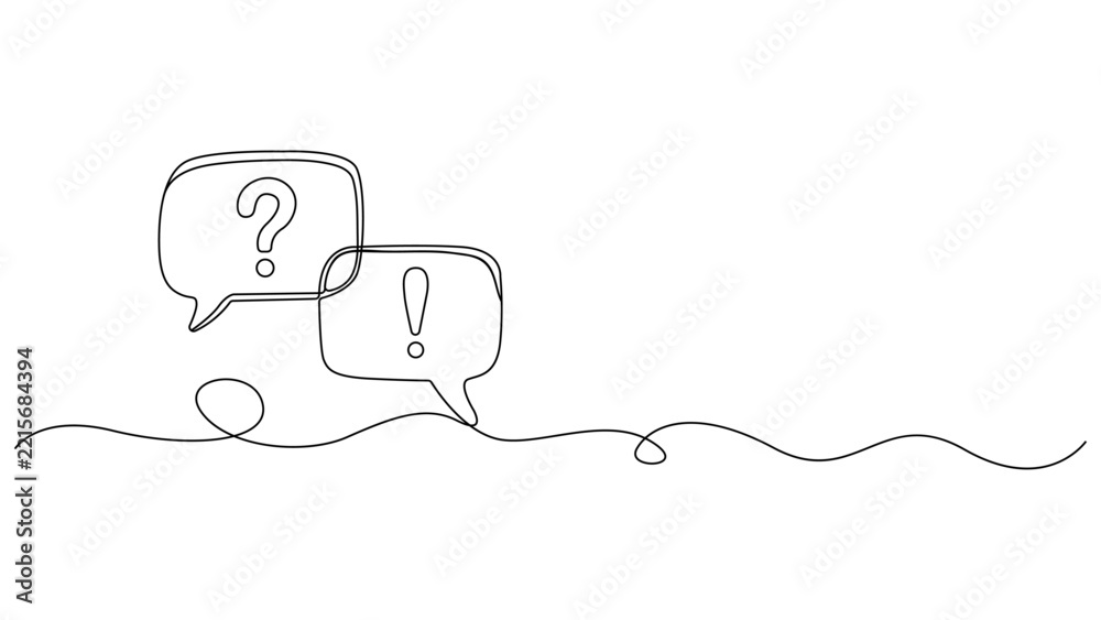 Obraz premium Continuous Line Drawing of Question and Exclamation Chat Bubbles Minimalist Illustration