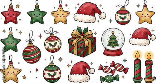 Christmas ornaments and festive treats a colorful vector illustration on white