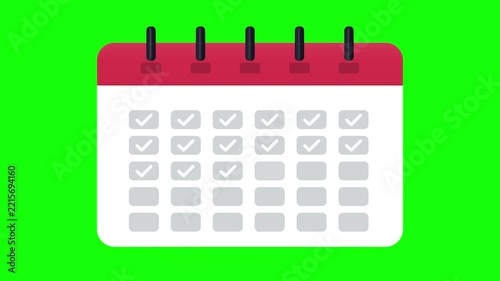 Calendar Planning and Checklist Animated Green Screen, Animated wall calendar with check marks on green screen for event scheduling, task tracking, deadline, and planning