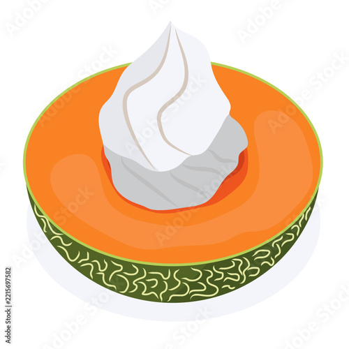 cantaloupe fruit with ice cream.