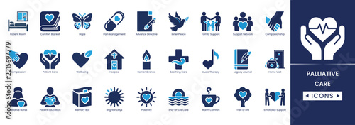 Palliative care icons set, vector graphics