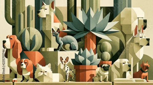 Animal Pet Elegant Abstract Dog Gathering Evoking Comfort Loyalty Connection