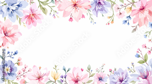 Watercolor spring wildflowers meadow floral border isolated clipart background