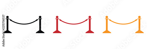 VIP Stanchion Queue Barrier Icon Set with Velvet Rope, Golden and Red Carpet Event Security Stand Graphic Elements for Luxury Exhibition and Cinema Entrance, Velvet Rope Barrier Vector Set