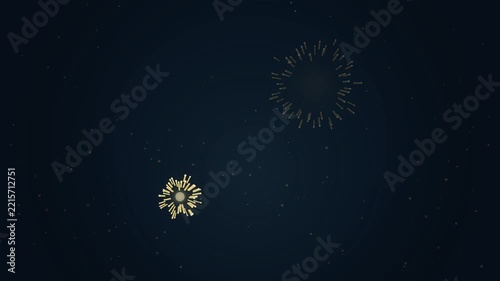 Abstract Fireworks Burst Night Sky Animation Background. Minimalist line fireworks bursting in dark night sky. Ideal for New Year celebration, party backdrop.