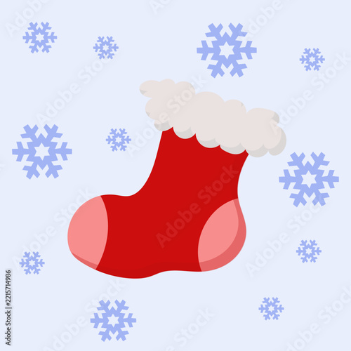 Red Christmas stocking with soft white trim and rounded toe detail, festive holiday illustration for Christmas decorations, greeting cards, invitations, posters and seasonal designs.