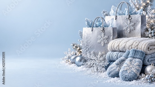 Silver Shopping Bags and Winter Knitwear with Crystal Snowflakes