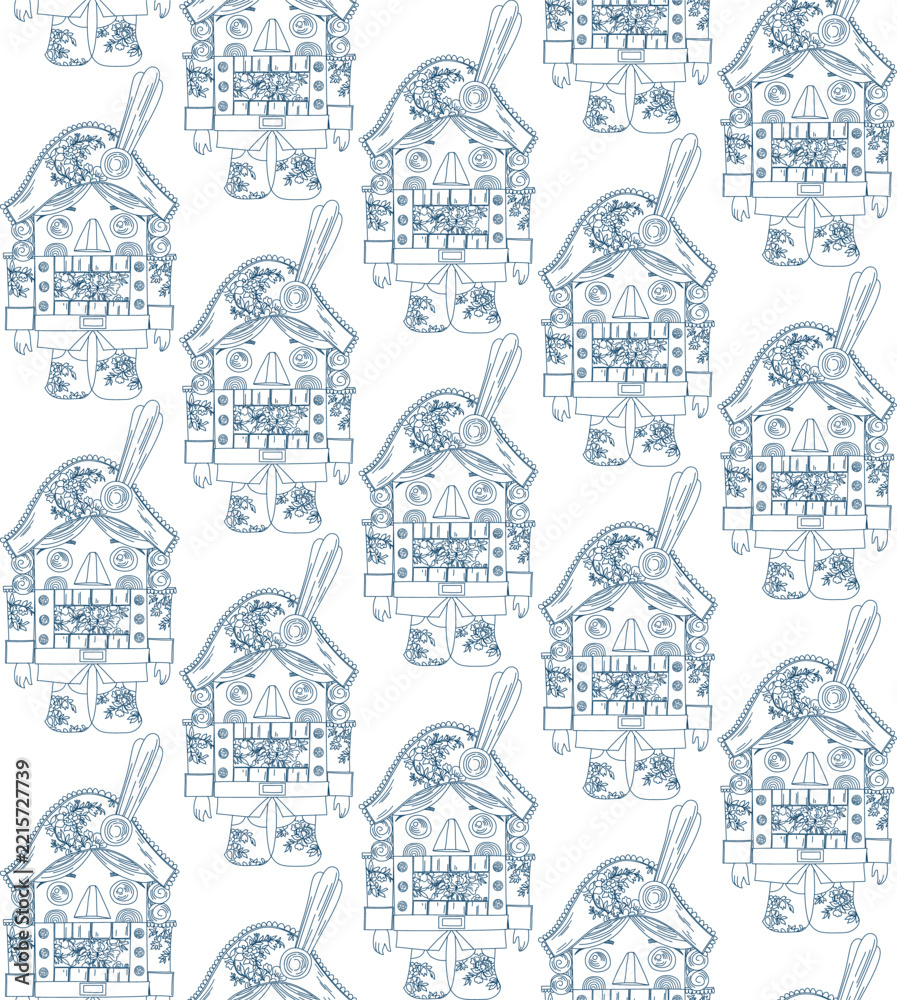 Obraz premium Vintage blue New Year's pattern on a transparent background, suitable for packaging, paper, fabric, and wallpaper.