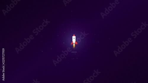 Rocket Launch Loading Animation in Space Background, Minimalist vector rocket launching in space with loading text indicator. Ideal for UI start screen, app launch, motion graphics, and technology.