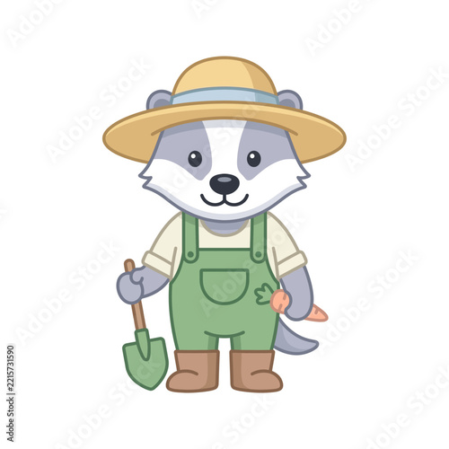 Cute Badger Gardener Vector Illustration