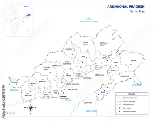 Detailed Administrative District Map of Arunachal Pradesh, India