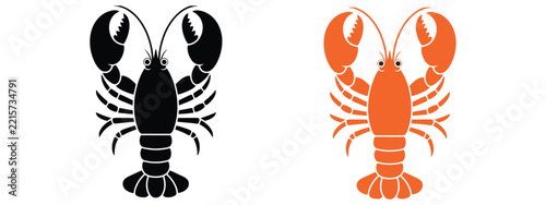 Minimalist lobster designs in outline, silhouette and colorful styles, seafood illustration for marine life, ocean wildlife, restaurant branding, culinary graphics and flat vector design