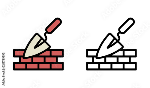 Trowel tool with brick wall for construction, masonry, and repair works.