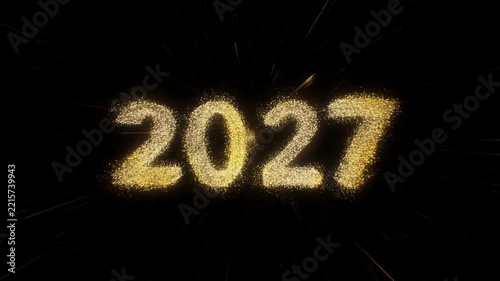 New Year 2027 Golden Particle Text Animation Black Luxury Holiday Motion Graphic Background