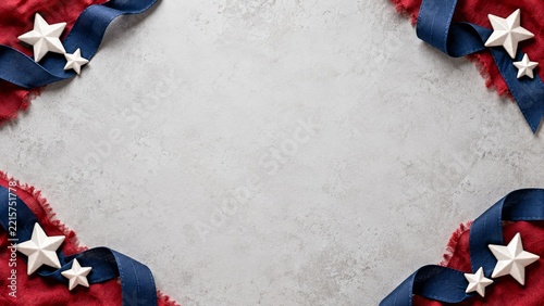 White Ceramic Stars with Red Fabric and Navy Ribbons on Pale Stone