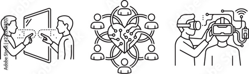 Human-Centered Technology, Digital Connection and Virtual Reality Line Icons