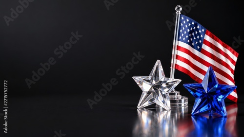 Crystal Stars and American Flag on Reflective Black with Open Space
