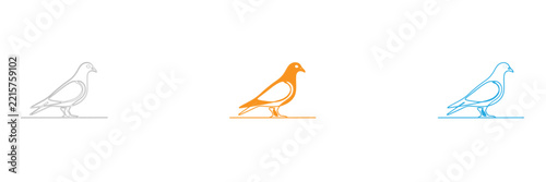Minimalist pigeon illustrations in three different color schemes on a white background