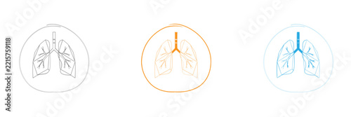 Human lungs illustration in three different color variations and oval frames