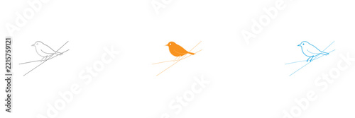 Three minimalist bird illustrations in different colors on a plain white background