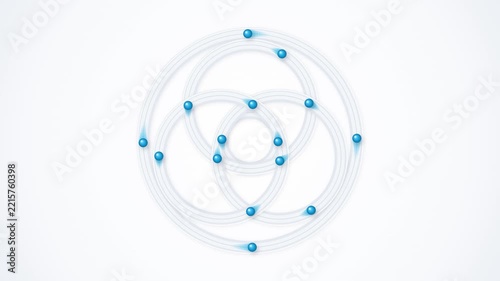 Abstract network structure rotating with blue dots in clean white studio lighting