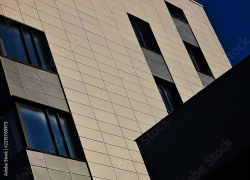 Office building illuminated by sunshine backdrop